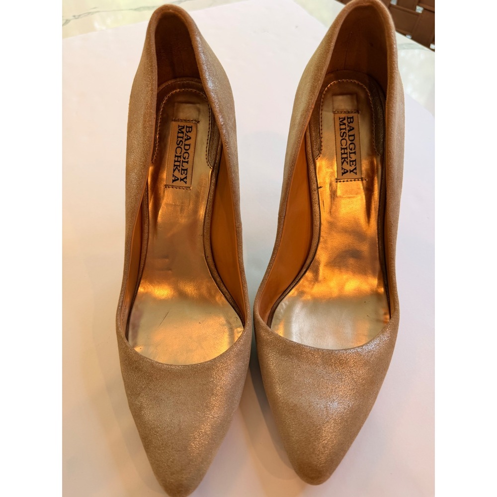 Badgley Mischka Women Metallic Gold Shimmer Pointed Toe Stiletto Pumps Size 9.5M